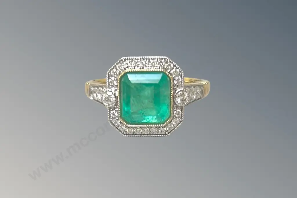 18ct Gold Emerald and Diamond Cluster Ring 2.19ct, Size P, TW4.83gms, Valuation $17500 Image 1++