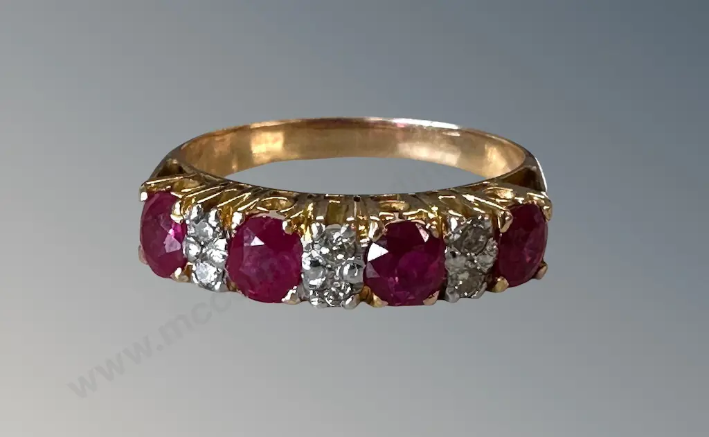 14ct Gold London Bridge Style Ruby and Diamond Ring TGW1.15ct, Size M/N, Valuation $3300 Image 1++