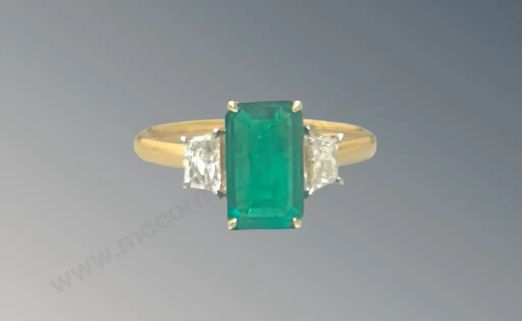 18ct Gold Emerald and Diamond 3 Stone Ring, 1.89ct, Size P, TW3.62gms, Valuation $16900 Image 1++