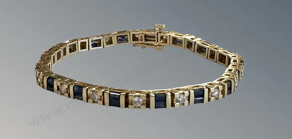 14ct Gold Diamond and Sapphire Bracelet, L18.5cm, TW14.4gms Image 1++