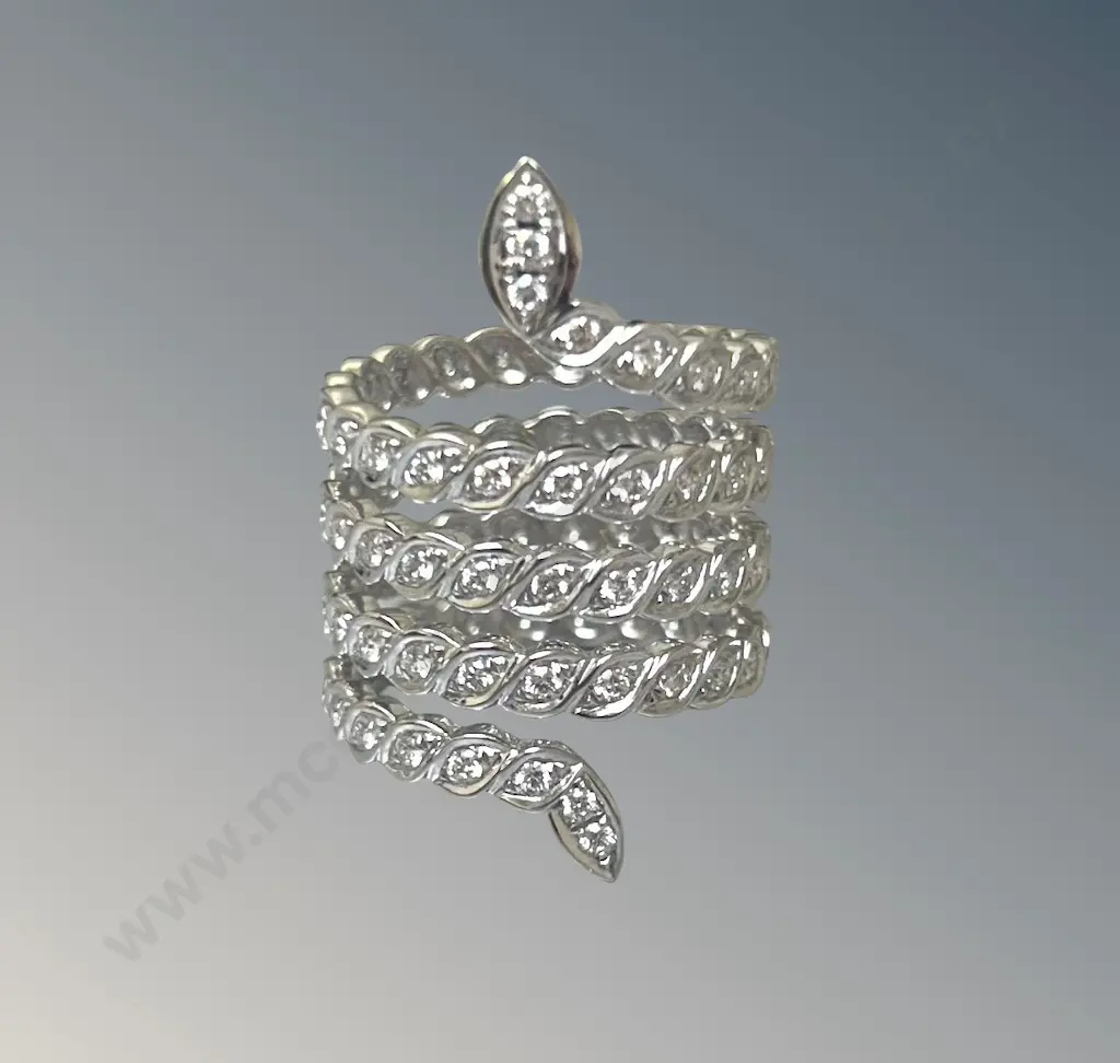 18ct White Gold Diamond Snake Dress Ring, 1.29ct, Size 0, TW13.79gms, Valuation $16400 Image 1++