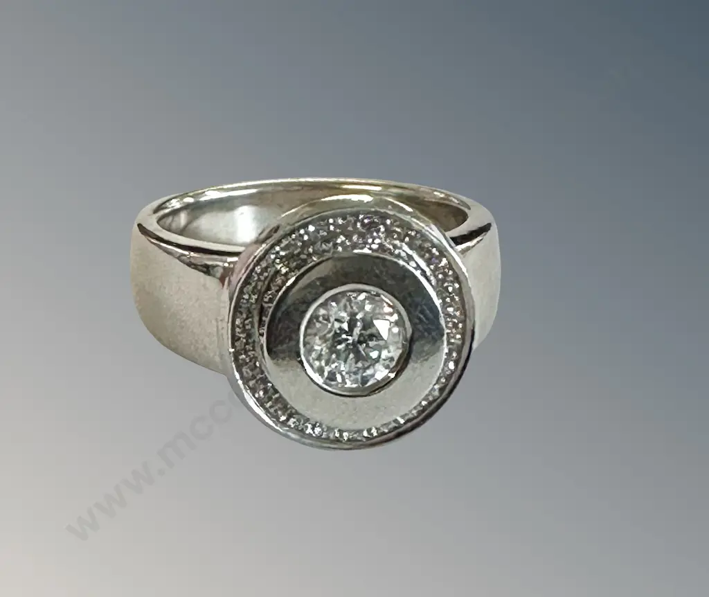 Platinum Diamond Set Halo Cluster Ring, Size M/N, Valuation $3650 Image 1++