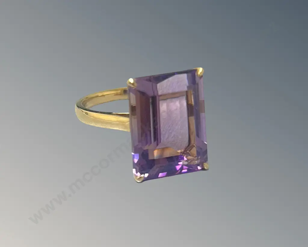 9ct Yellow Gold Amethyst Cocktail Ring, 12.28ct, Size P, TW5.28gms, Valuation $3400 Image 1++