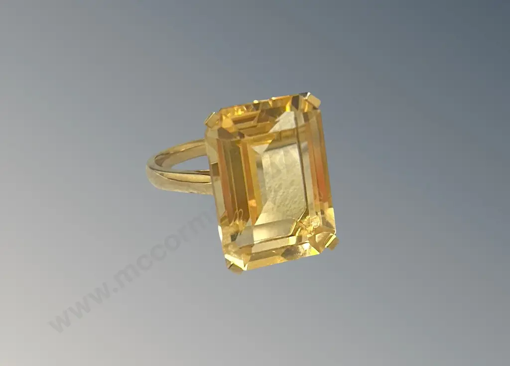 9ct Yellow Gold Citrine Cocktail Ring, 13.88ct, Size P, TW6gms, Valuation $3450 Image 1++