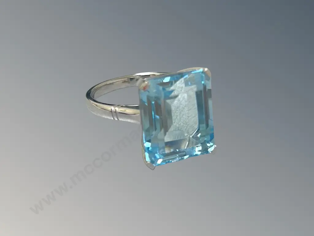 9ct White Gold Blue Topaz Cocktail Ring, 14.17ct, Size P, TW5.74gms, Valuation $3300 Image 1++
