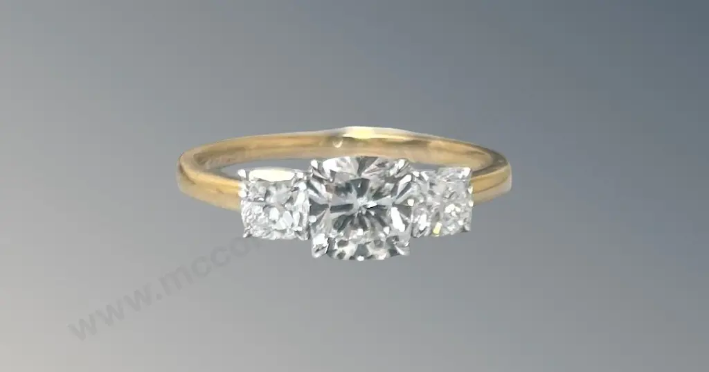 18ct Gold Lab Diamond 3 Stone Ring, 1.6ct, Size P, TW2.81gms, Valuation $5550 Image 1++