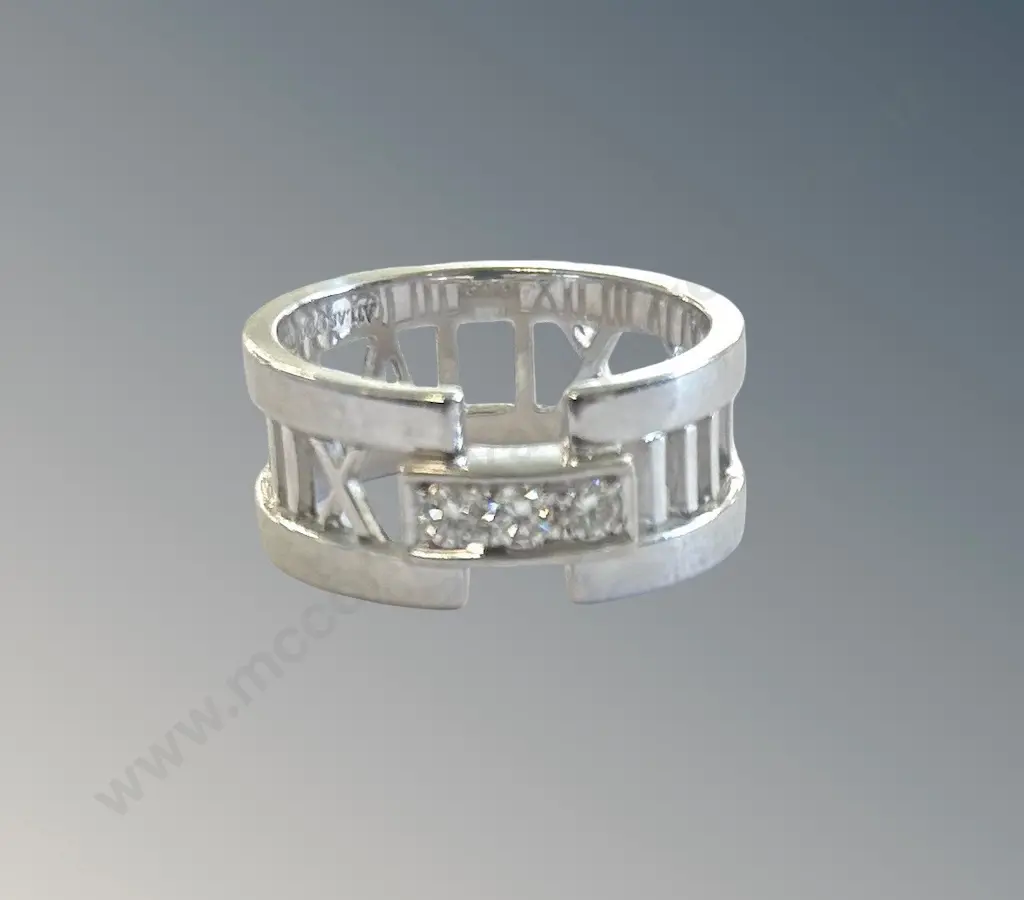 Tiffany & Co. 18ct White Gold and Diamond Ring, Size N, TW7.4gms Image 1++