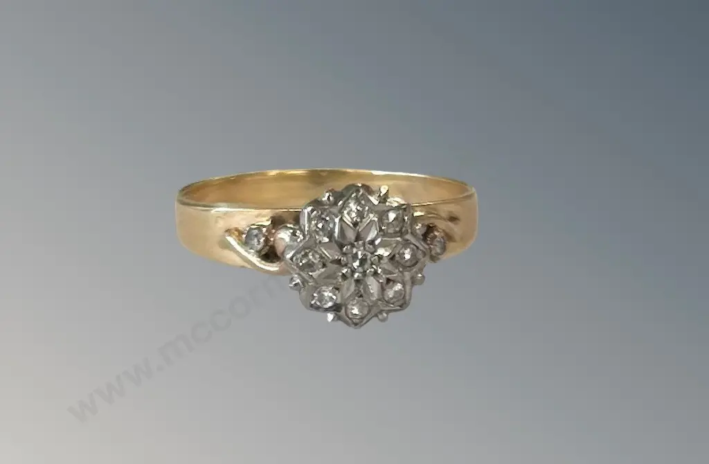 9ct Gold Diamond Cluster Ring, Size N, TW2.3gms Image 1++