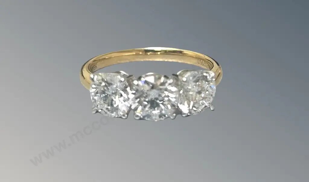 18ct Gold Lab Diamond 3 Stone Ring, 3.00cts, Size P, TW4.27gms, Valuation $8600 Image 1++