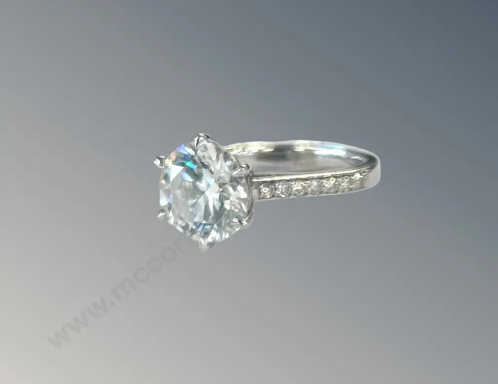 18ct White Gold Solitaire Lab Diamond, 3.03ct, Size M, TW 5.42gm, Valuation $13000 Image 1++