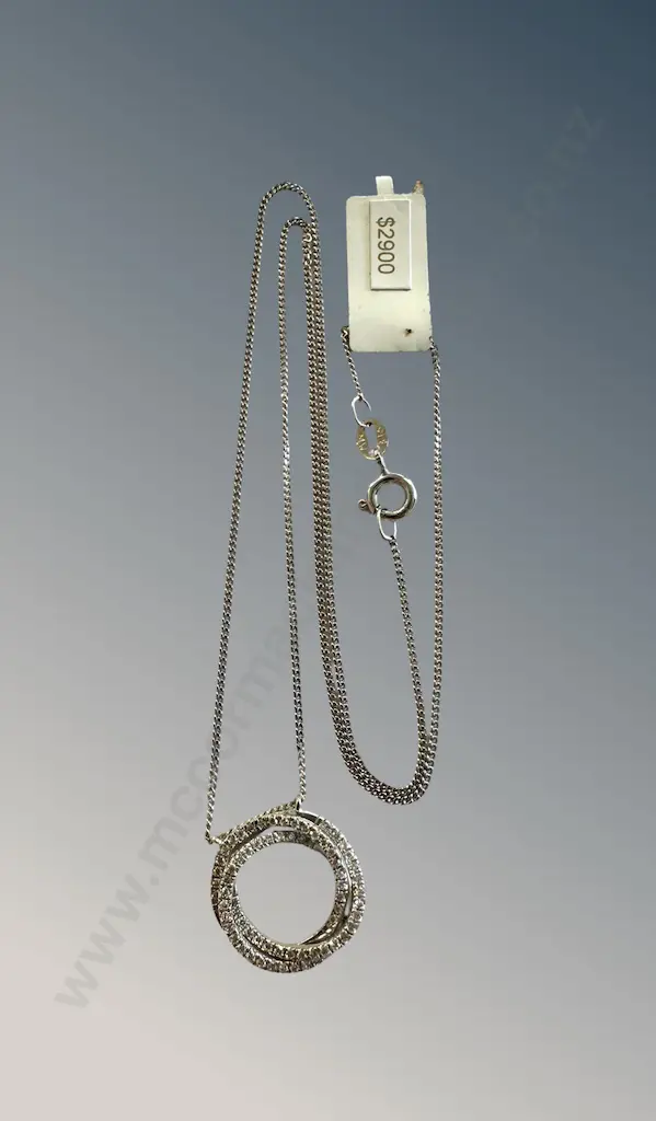 9ct White Gold Diamond Pendant and Chain, L44cm,  Retail $2900 Image 1++