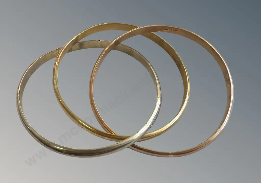 18ct Yellow Gold Rose Gold and White Gold Bangles  63.6gms Image 1++