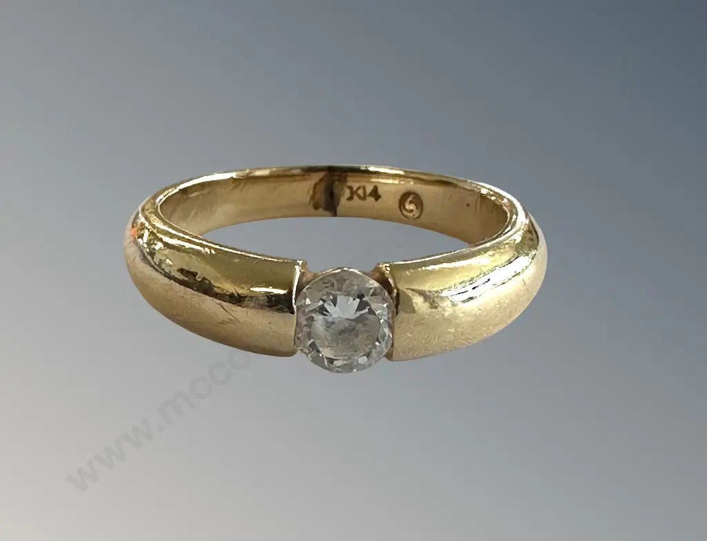 14ct Gold Solitiare Ring, Size, TW3.4gms Image 1++