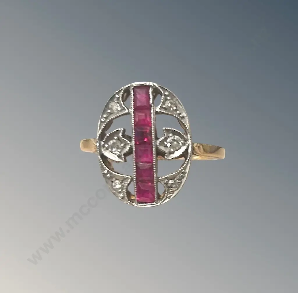 18ct Gold Diamond and Ruby Ring, Size K/L, TW3.7gms Image 1++