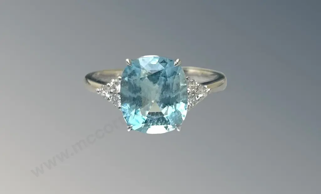 18ct White Gold Aquamarine and Diamond Ring, 3.22ct, Size P, TW3.85gms, Valuation $6800 Image 1++