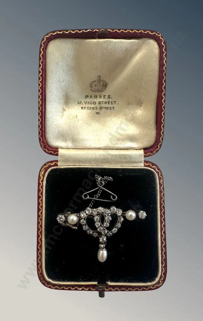 Cased Diamond and Seed Pearl Bar Brooch Image 1++