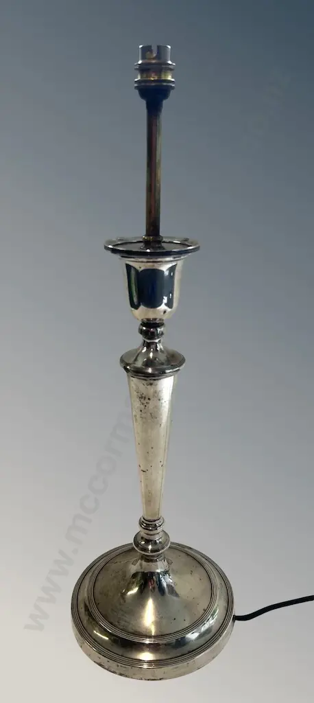 Sterling Silver Sheffield 1909 Hawksworth Eyre & Co Table Lamp - weighted base, H55cm, TW3212gms Image 1++