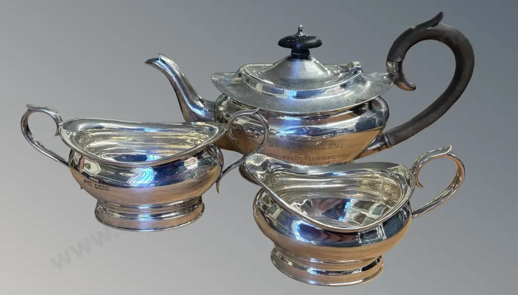 Sterling Silver Teapot, Sugar & Creamer, TW603.9gms Image 1++