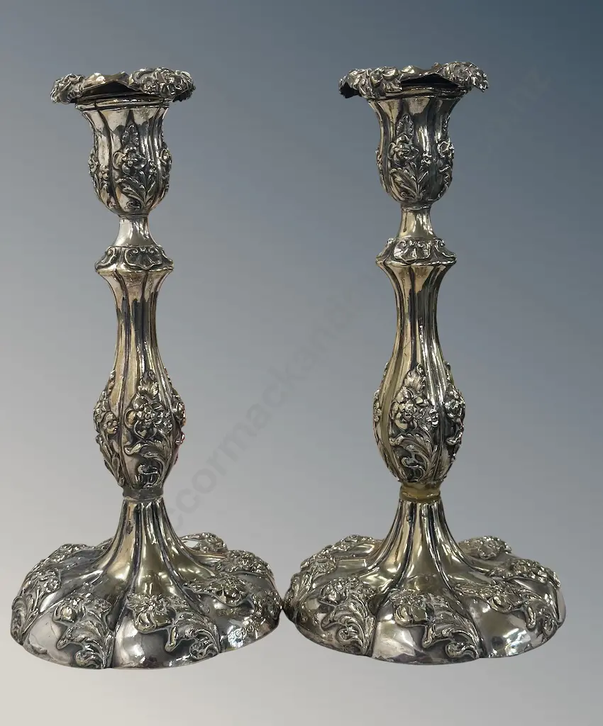 Pair of elaborate Silver Plate Candlesticks - weighted base, H24.5cm Image 1++