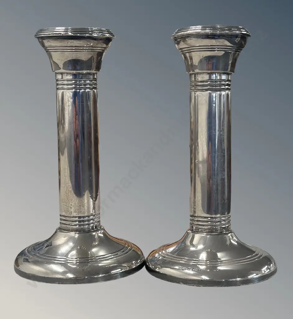 Sterling Silver Pillar Candlestick - weighted base, H16cm, TW529gms Image 1++