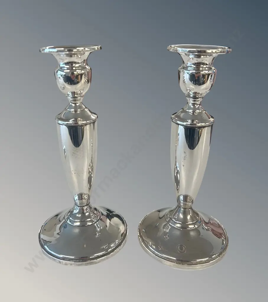 Pair of Sterling Silver Candlestick - weighted base, H18cm, TW694gms Image 1++