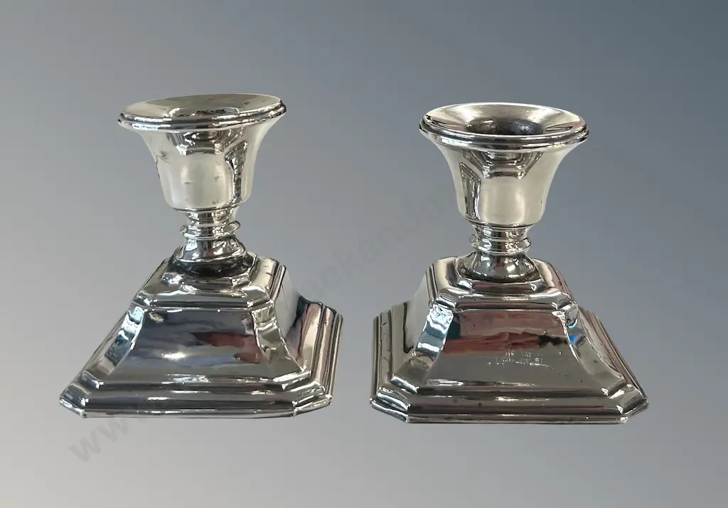 Pair of Sterling Silver Candlesticks - weighted base, H8cm, TW425gms  Image 1++