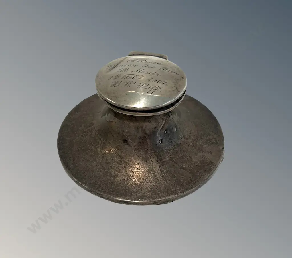 Sterling Silver Inkwell - weighted base, William Walter, Birmingham 1906, TW211gms Image 1++