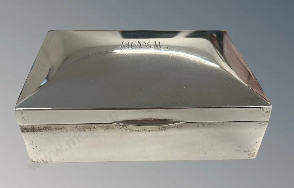 Sterling Silver and Wood Lined Cigar Case, L16xH5cm, TW496gms Image 1++