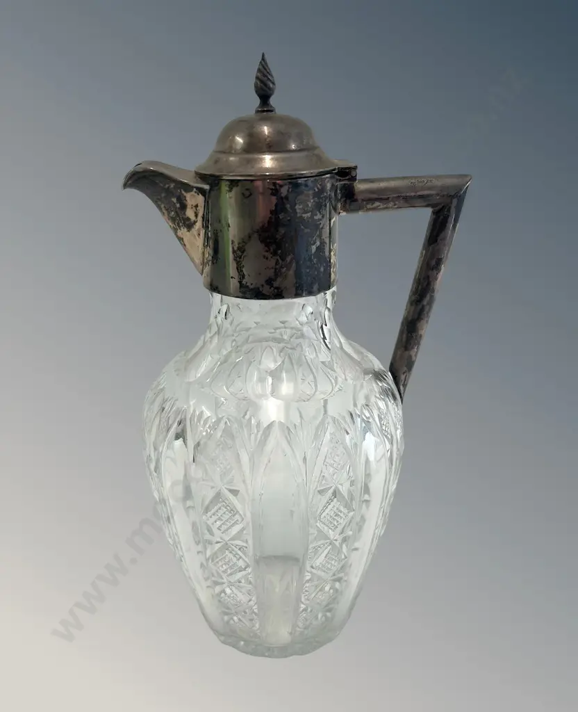 Sterling Silver Mounted and Crystal Claret Jug, H24cm Image 1++