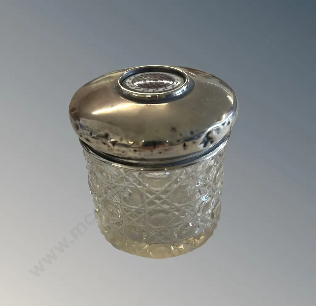 Sterling Silver and Enamel Lidded Dressing Table Container Image 1++