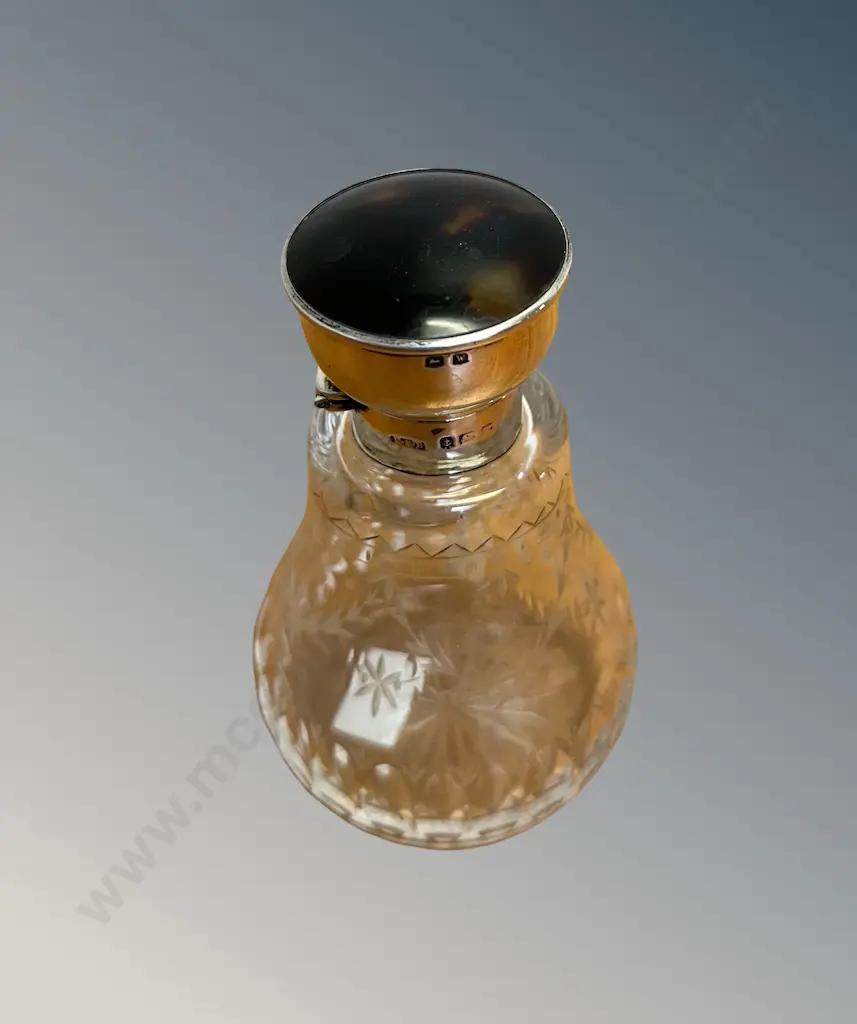 Sterling Silver and Tortoiseshell Mounted Scent Bottle, Birm 1921, H10cm Image 1++