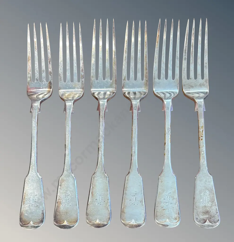 Set of Six Sterling Silver Fiddle Back Pattern Large Forks, TW470gms Image 1++