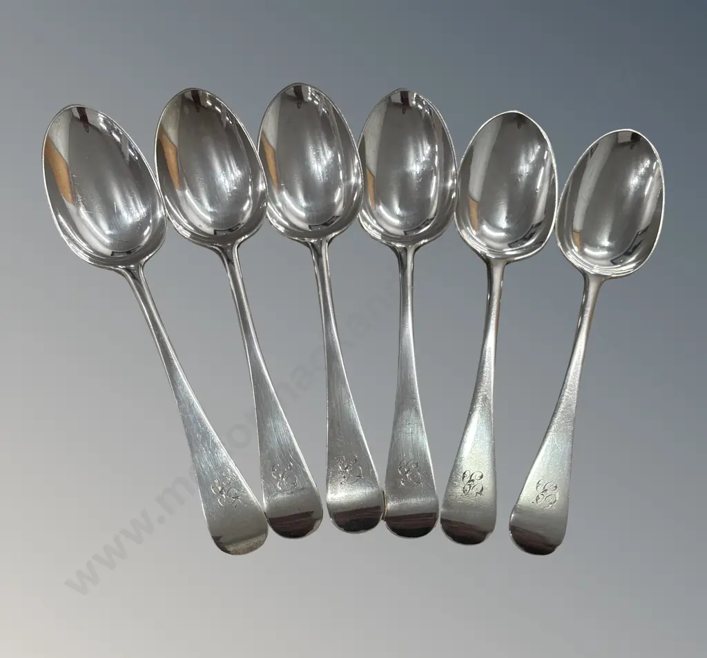 Six Sterling Silver Old English Pattern Spoons, London 1877, TW306gms Image 1++