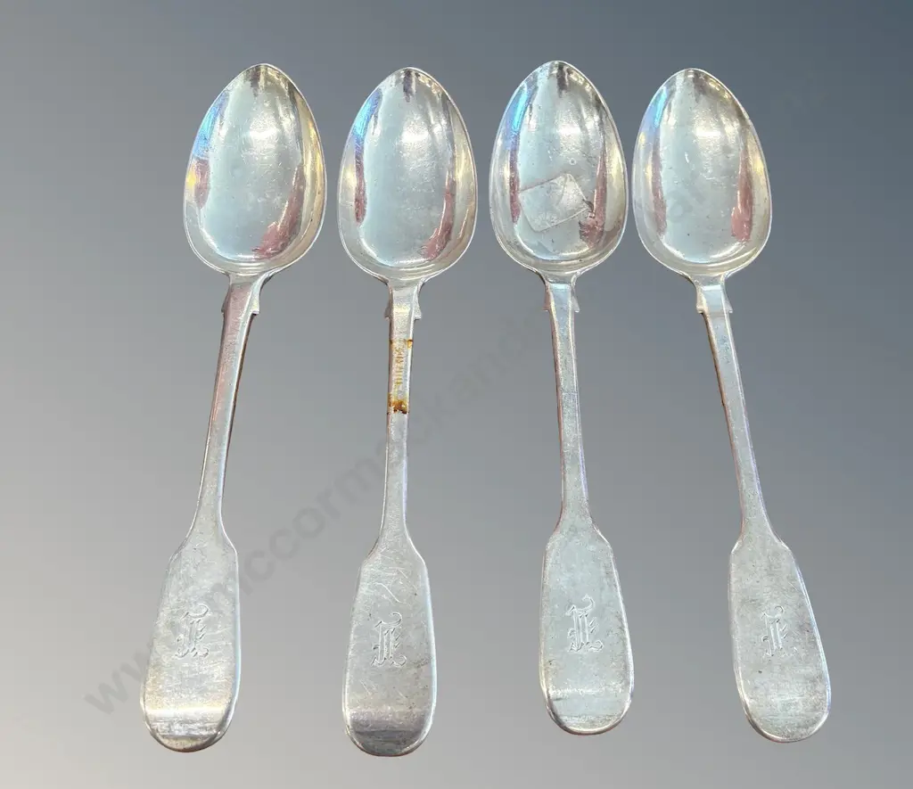 Set of Four Sterling Silver Fiddle Back Pattern Large Spoons, TW322gms Image 1++