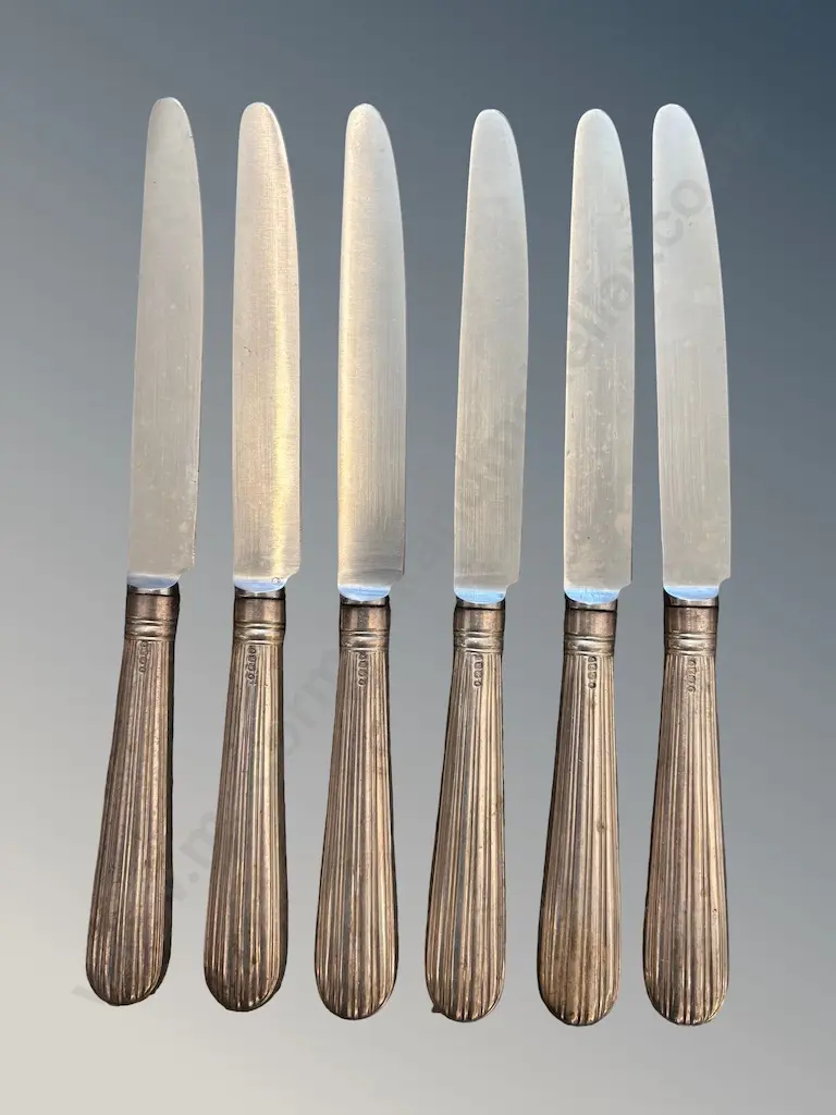 Set of Six Large Sterling Silver Knives, TW528gms Image 1++