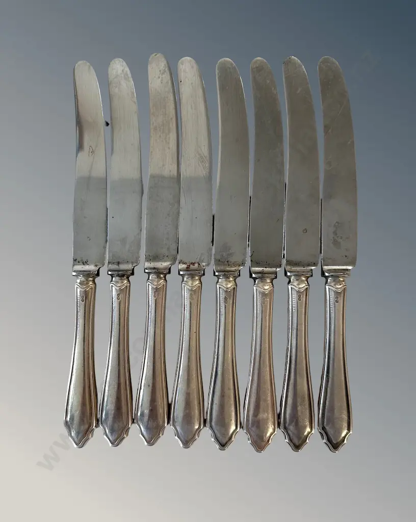 Set of Eight Large Sterling Silver Handled Knives, TW459gms Image 1++