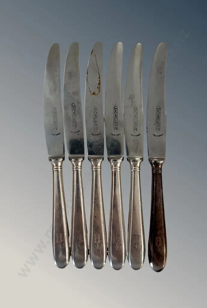 Set of Six .90 Silver Handled Knives, TW210gms Image 1++