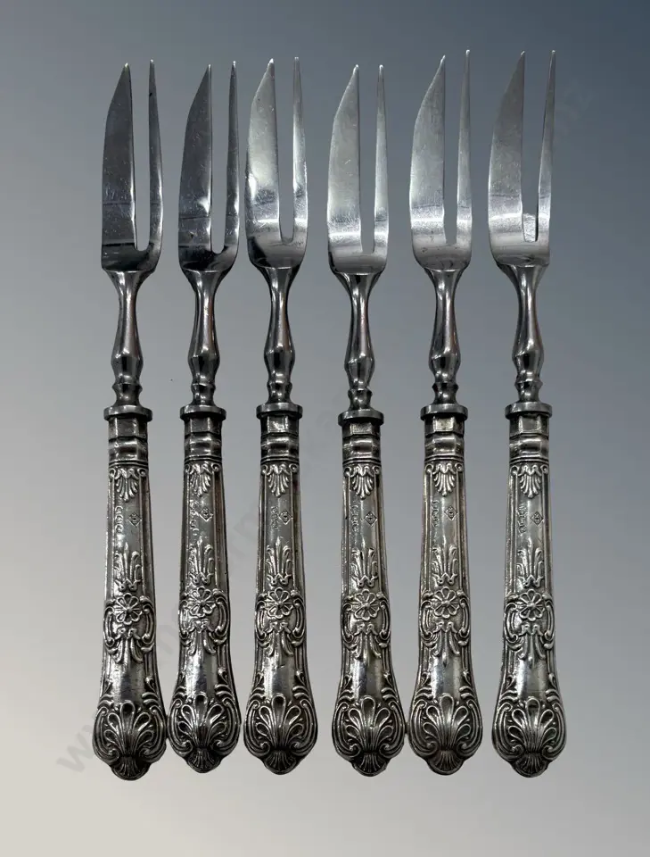 Six Sterling Silver Handled Cake Forks, Sheffield 1939, TW137gms Image 1++