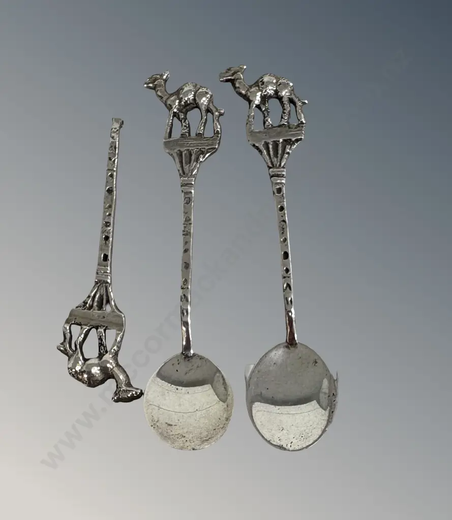 Pair of Sterling Silver Spoons with Camel Finials with one other AF, TW15gms Image 1++