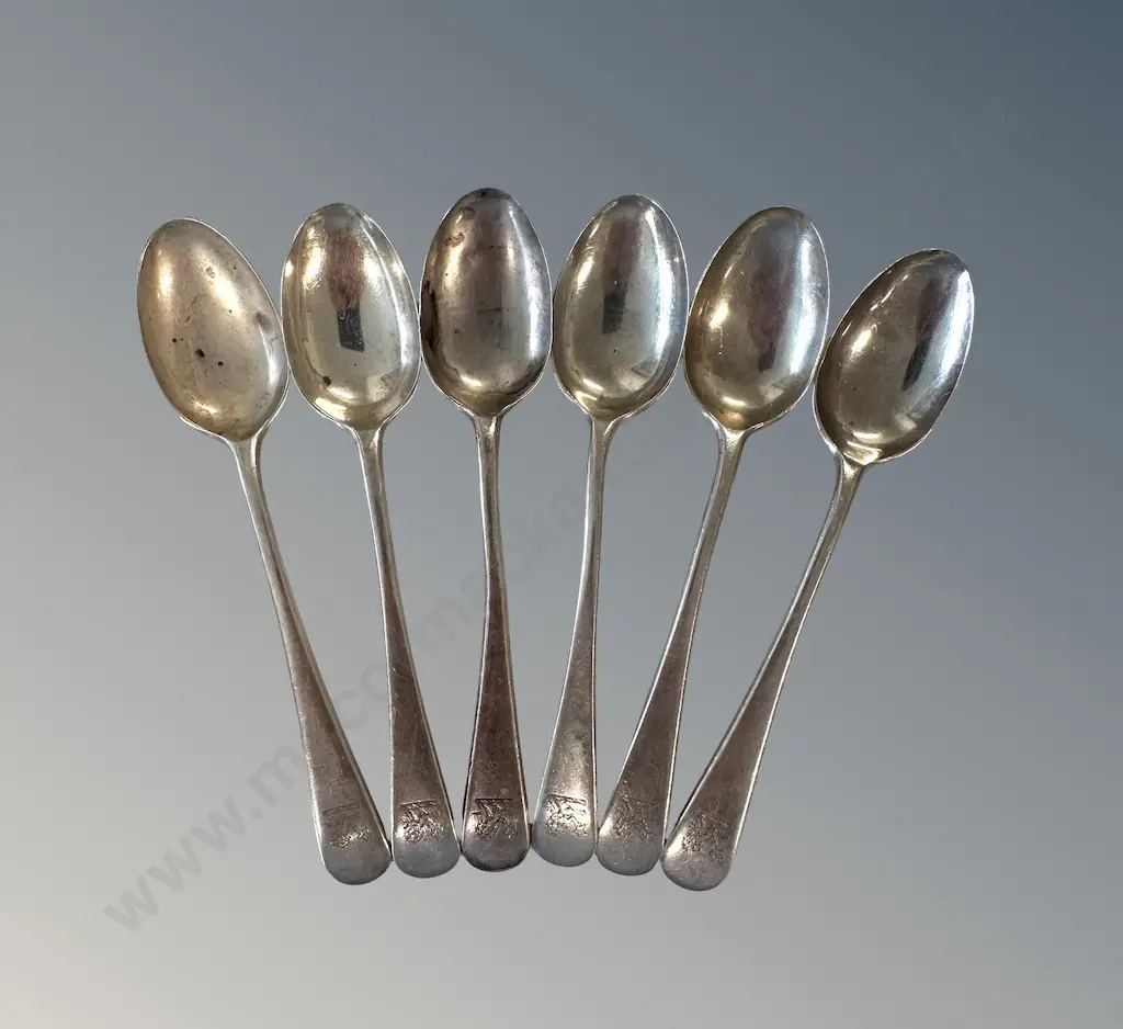 Set of Six Sterling Silver Teaspoons, TW135gms Image 1++