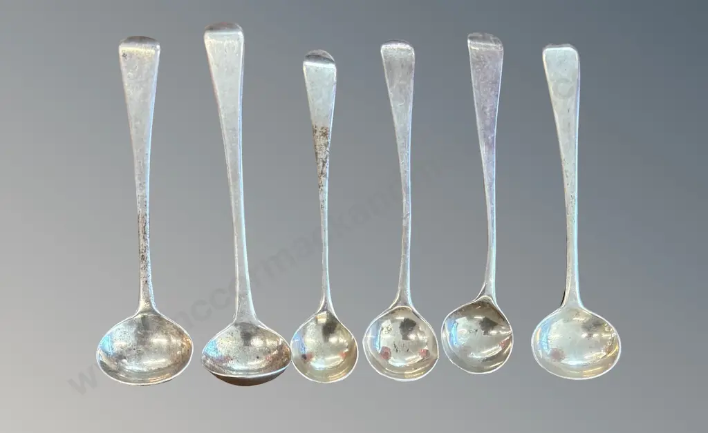 Six Sterling Silver Mustard Spoons, TW56gms Image 1++
