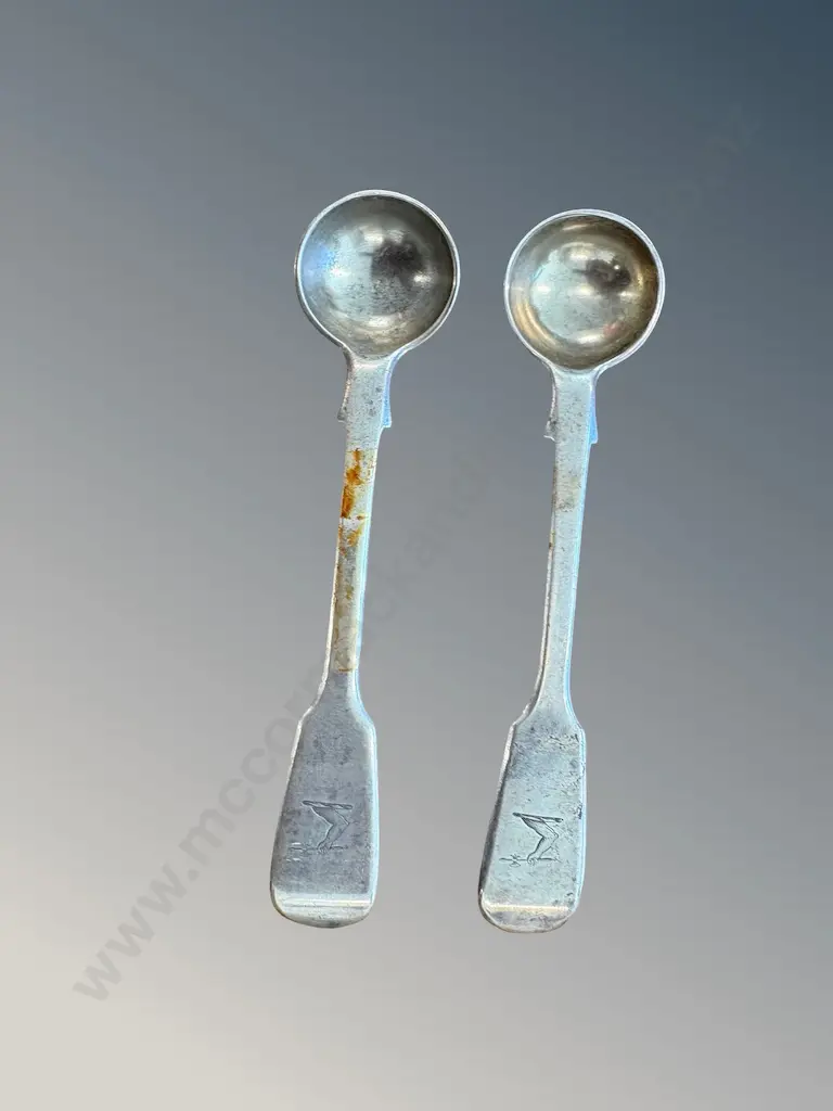 Pair of Sterling Silver Fiddle Back Pattern Mustard Spoons, TW35gms Image 1++