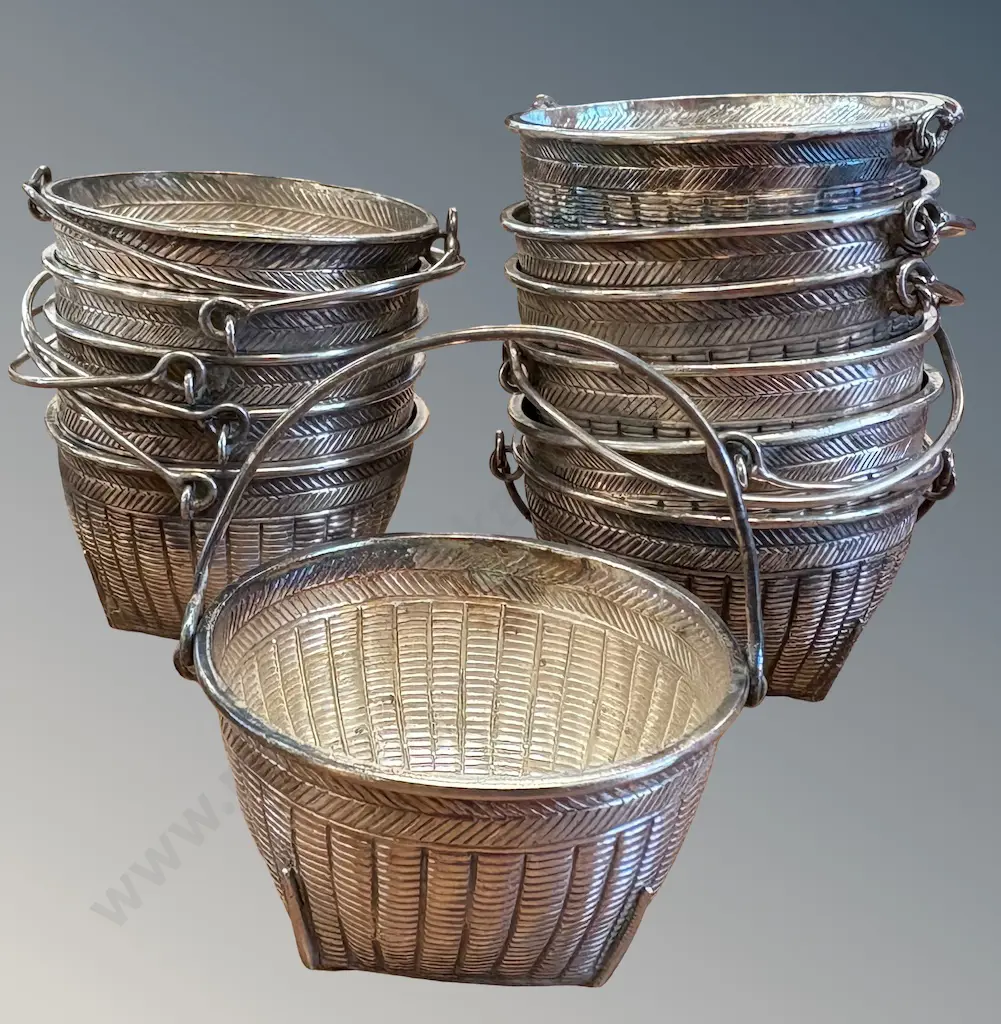 Twelve Chinese Silver Miniature Baskets TW188gms Image 1++
