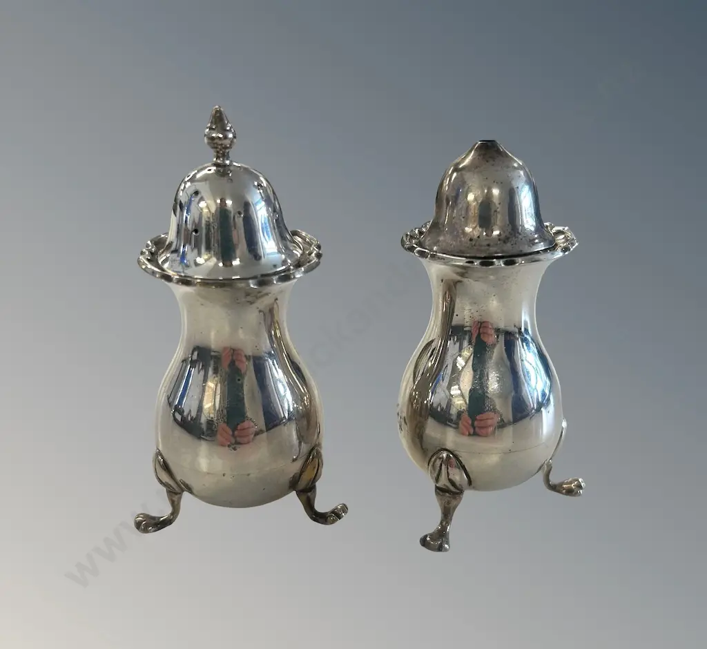 Sterling Silver footed Salt and Pepper, TW96gms AF Image 1++