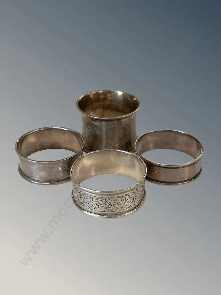 Four Sterling Silver Napkin Rings, TW43gms Image 1++