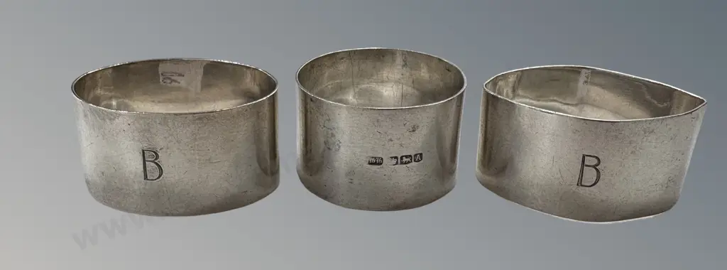 Three Sterling Silver Napkin Rings TW102gms Image 1++