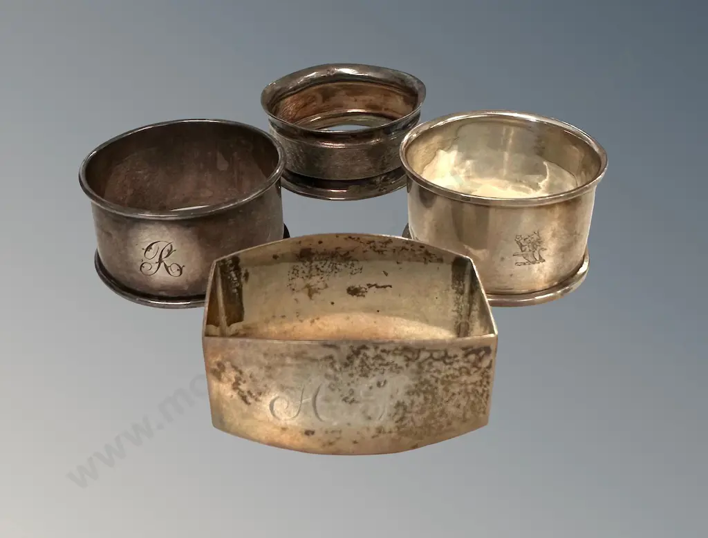 Four Sterling Silver Napkin Rings, TW69gms Image 1++