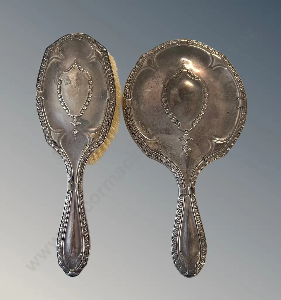 Sterling Silver Dressing Table Mirror and Brush, TW396gms Image 1++