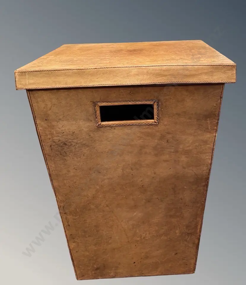 Leather Lidded Open Handled Box, H56xDia46cm Image 1++