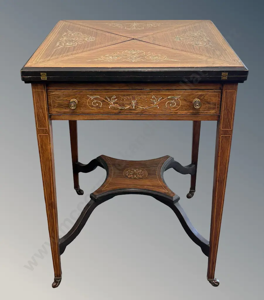 Cedar Games Table with Fruitwood Inlay and Four Triangle Folding Top Image 1++